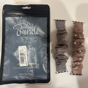 Pearl-Embellished Scrunchie Apple Watch Bands - Taupe & Dusty Rose